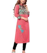 Peach Printed Rayon Ethnic Kurti 