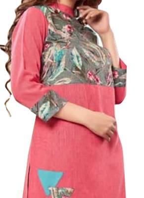 Peach Printed Rayon Ethnic Kurti  2
