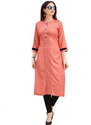 Peach Printed Rayon Ethnic Kurti  1