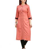 Peach Printed Rayon Ethnic Kurti 
