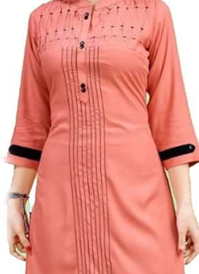 Peach Printed Rayon Ethnic Kurti  2