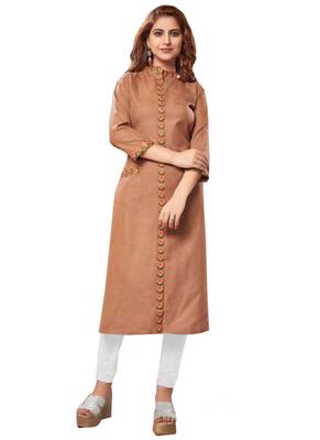 Brown Printed Rayon Ethnic Kurti  1
