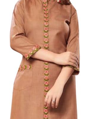 Brown Printed Rayon Ethnic Kurti  2