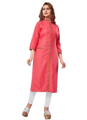 Peach Printed Rayon Ethnic Kurti  1