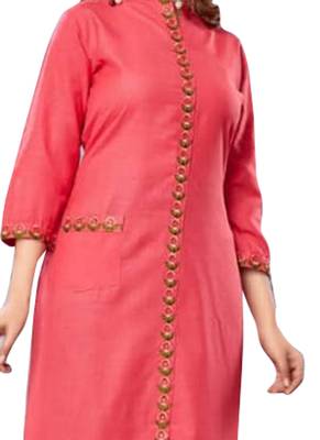 Peach Printed Rayon Ethnic Kurti  2