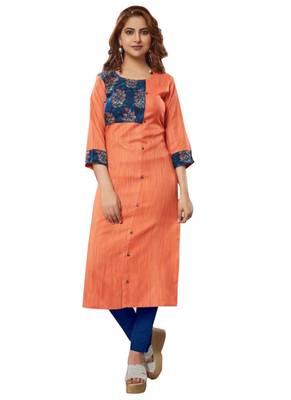 Peach Printed Rayon Ethnic Kurti  1
