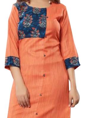 Peach Printed Rayon Ethnic Kurti  2