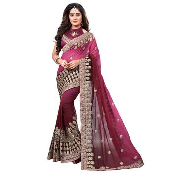 Wine embroidered georgette saree with blouse 1