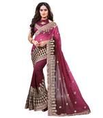 Wine embroidered georgette saree with blouse