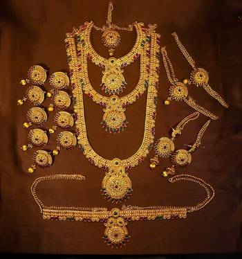 Designer Gold Plated Kempu Green Bridal Dulhan Wedding Jewellery Set 1