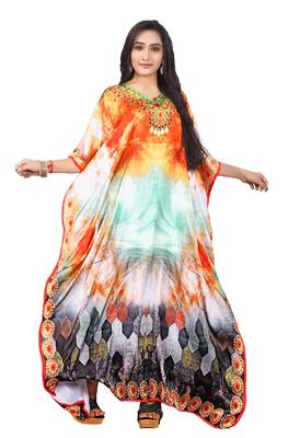 Multicolor Printed Satin Islamic-Kaftans 1