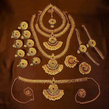 Designer Gold Plated Kempu Green Bridal Dulhan Wedding Jewellery Set 1