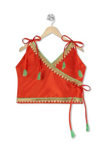 Orange printed
 art silk stitched lehenga