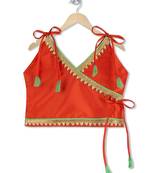 Orange printed
 art silk stitched lehenga