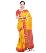 Yellow Woven Silk Blend Saree With Blouse
