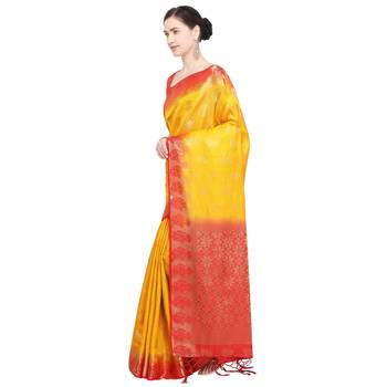 Yellow Woven Silk Blend Saree With Blouse 2