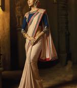 Chiku Embroidered Silk Blend Saree With Blouse