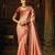 Peach embroidered silk blend saree with blouse