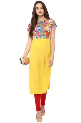 Janasya Yellow printed crepe kurti 1