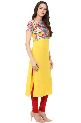 Janasya Yellow printed crepe kurti 3