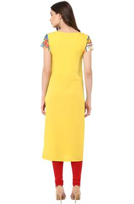 Janasya Yellow printed crepe kurti 4