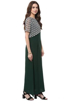 Janasya Green printed crepe kurti 4