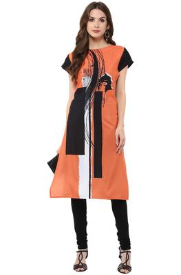 Janasya Orange printed crepe kurti 1