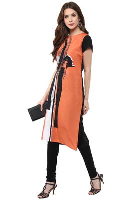 Janasya Orange printed crepe kurti 2