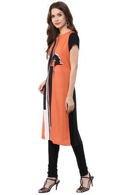 Janasya Orange printed crepe kurti 3