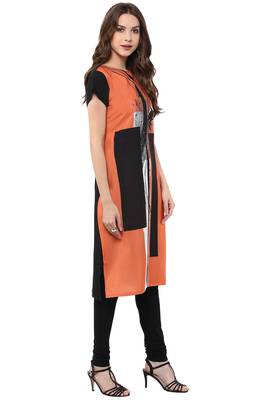 Janasya Orange printed crepe kurti 4