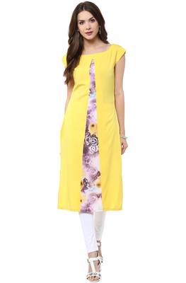 Janasya Yellow printed crepe kurti 1