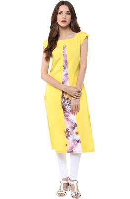 Janasya Yellow printed crepe kurti 2
