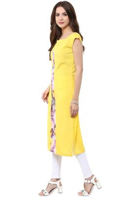 Janasya Yellow printed crepe kurti 4
