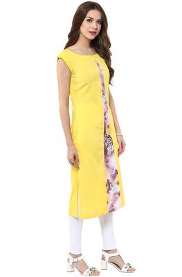 Janasya Yellow printed crepe kurti 5