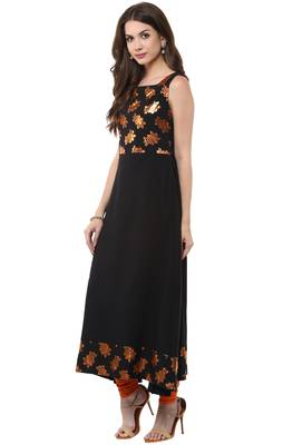 Janasya Black printed crepe kurti 4