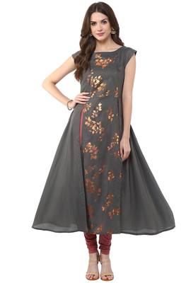 Grey printed crepe kurti 2