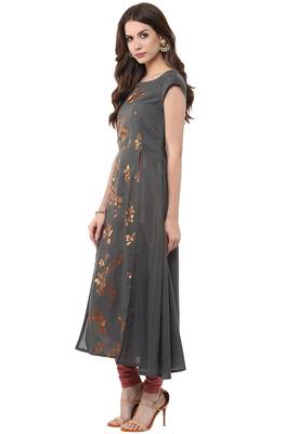Grey printed crepe kurti 4