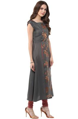 Grey printed crepe kurti 5