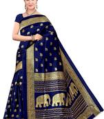 Blue printed art silk saree with blouse