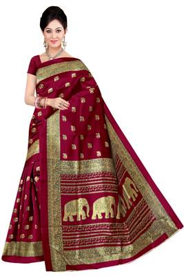 Maroon Printed Art Silk Saree With Blouse 1
