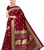 Maroon Printed Art Silk Saree With Blouse