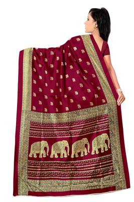 Maroon Printed Art Silk Saree With Blouse 2