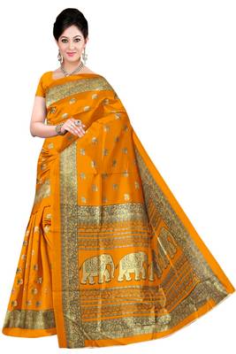 Orange Printed Art Silk Saree With Blouse 1