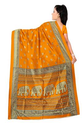 Orange Printed Art Silk Saree With Blouse 2