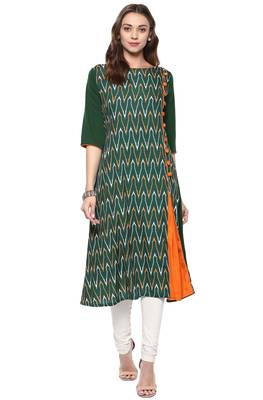 Janasya Green printed crepe kurti 2