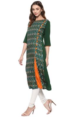 Janasya Green printed crepe kurti 3