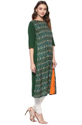 Janasya Green printed crepe kurti 4