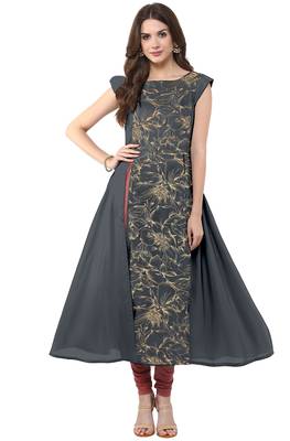 Janasya Grey printed crepe kurti 1