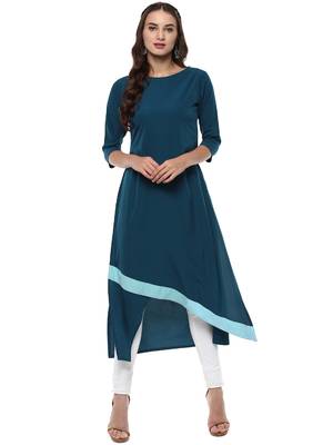Janasya Turquoise printed crepe kurti 1