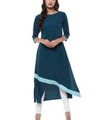 Janasya Turquoise printed crepe kurti